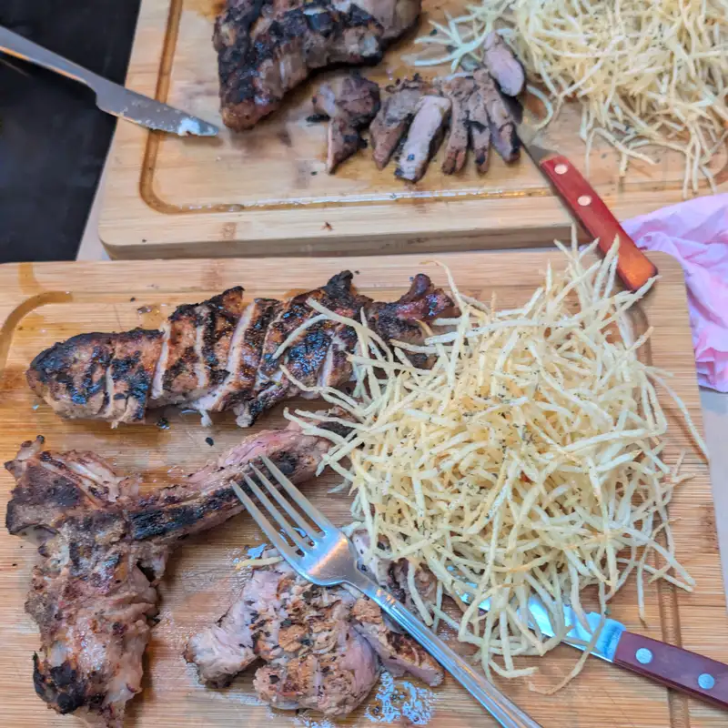 T-bone steaks with shoestring fries